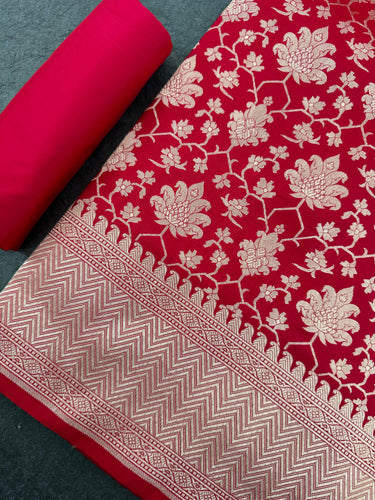 Banarasi Katan Silk Saree | Red | Handwoven | Silk Mark Certified | Ships from California